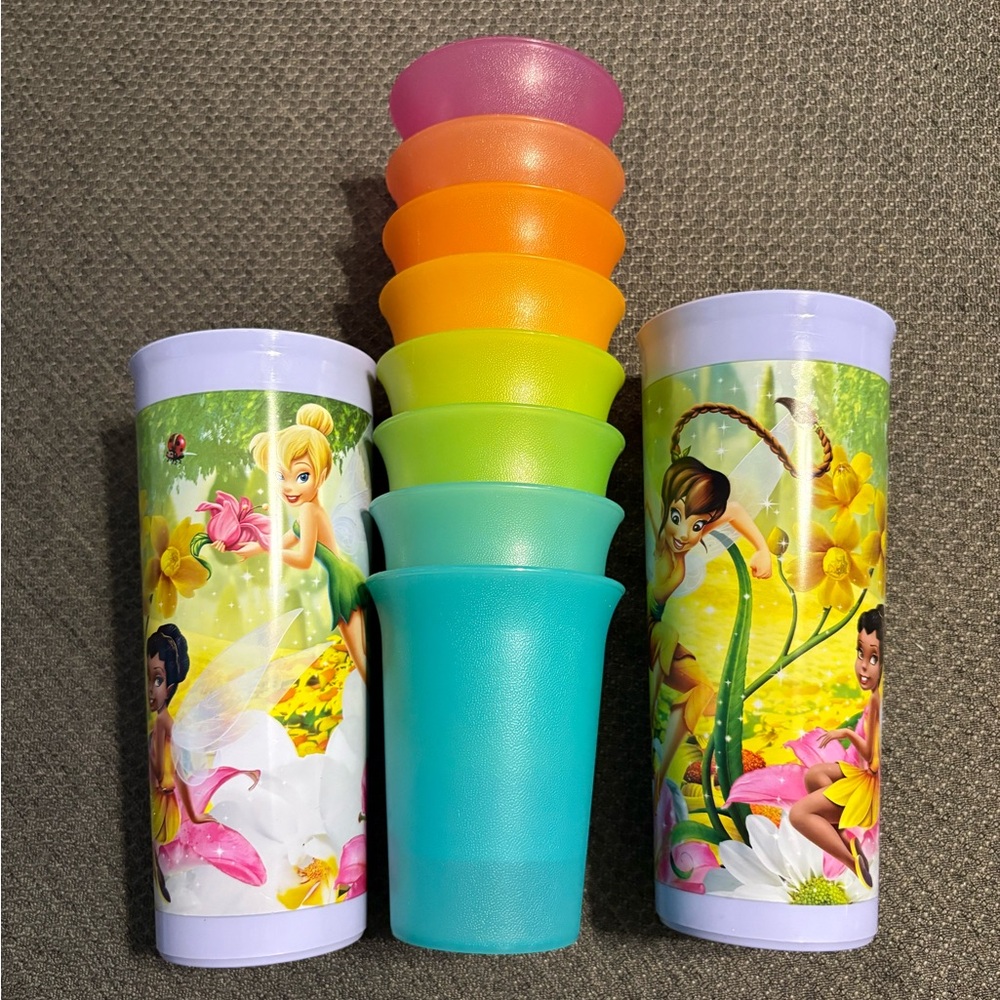 Tupperware Tinkerbell Tumbler duo, Classic Bell Tumblers set of 8, 5 Snack Cups